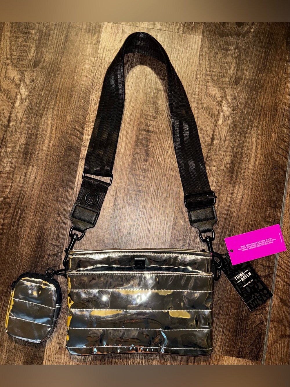Think Royln Crossbody Bag Silver Mirror NWT